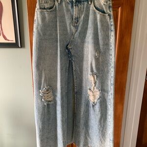 Light Wash Distressed Denim Skirt